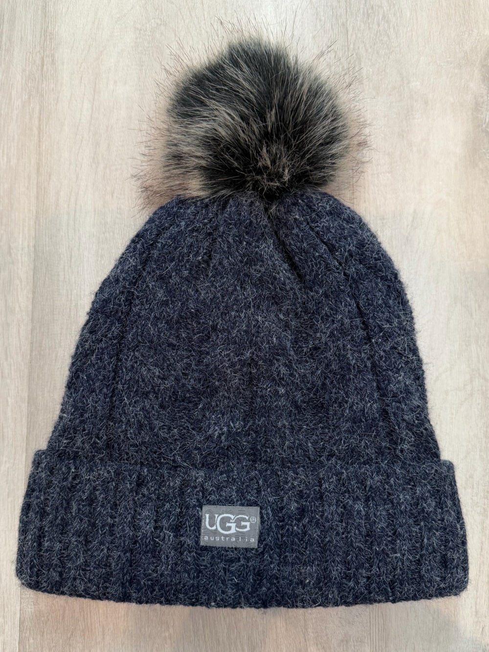 UGG Navy Heather Knit Pom Beanie